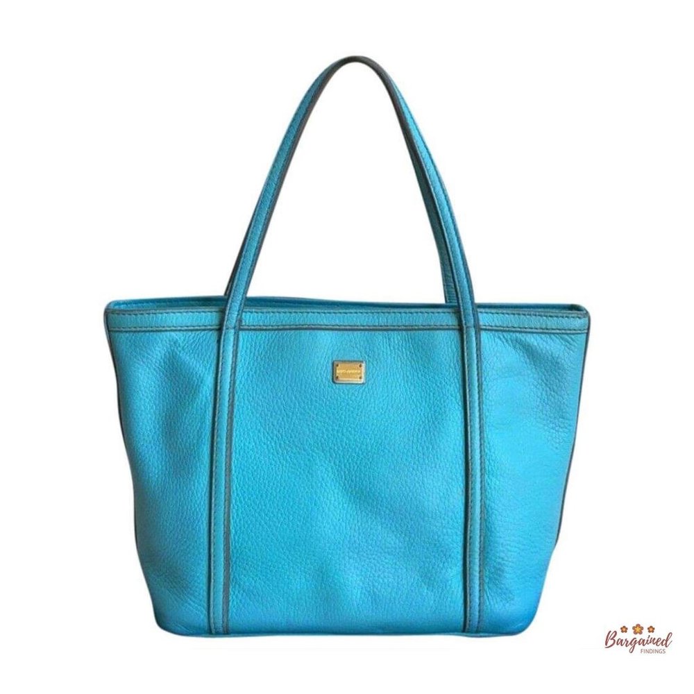 Authentic Dolce & Gabbana Turquoise Pebbled Leather Miss Escape Tote Bag